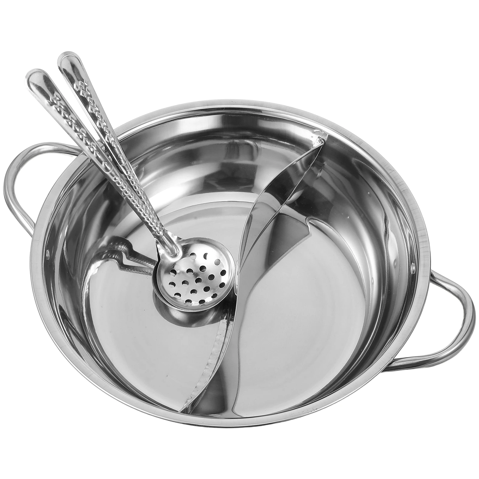 

1 set Stainless Steel Hot Pot 28cm Divided Pan Ladle Spoon Set Cooking Suitable Stovetops Quick Heating Large Capacity