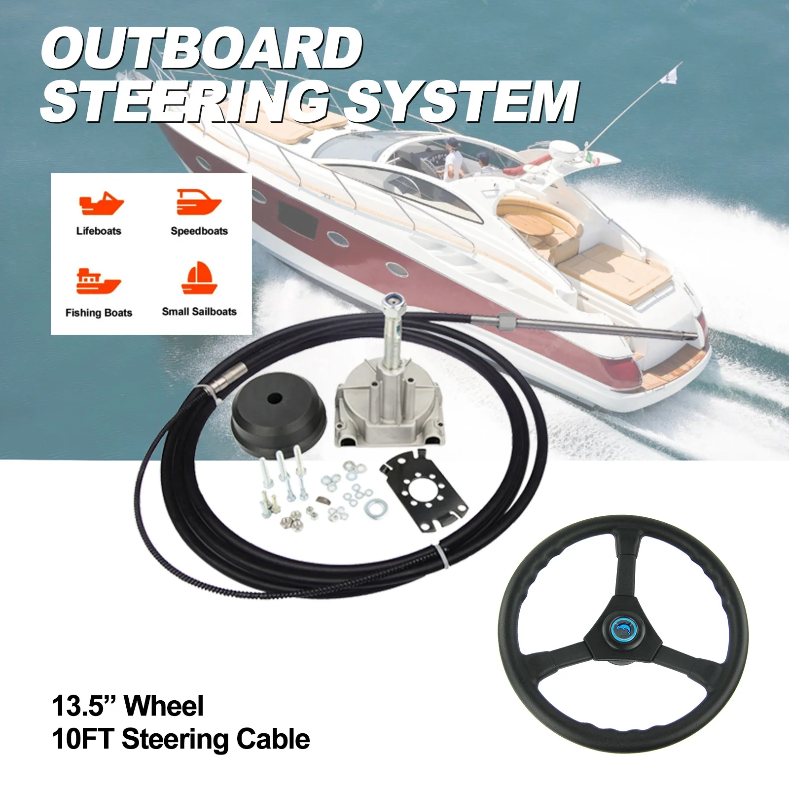 

Механическая система рулевого управления для лодок 10 футов с поворотным рулевым колесом и тросом управления для подвесных моторов