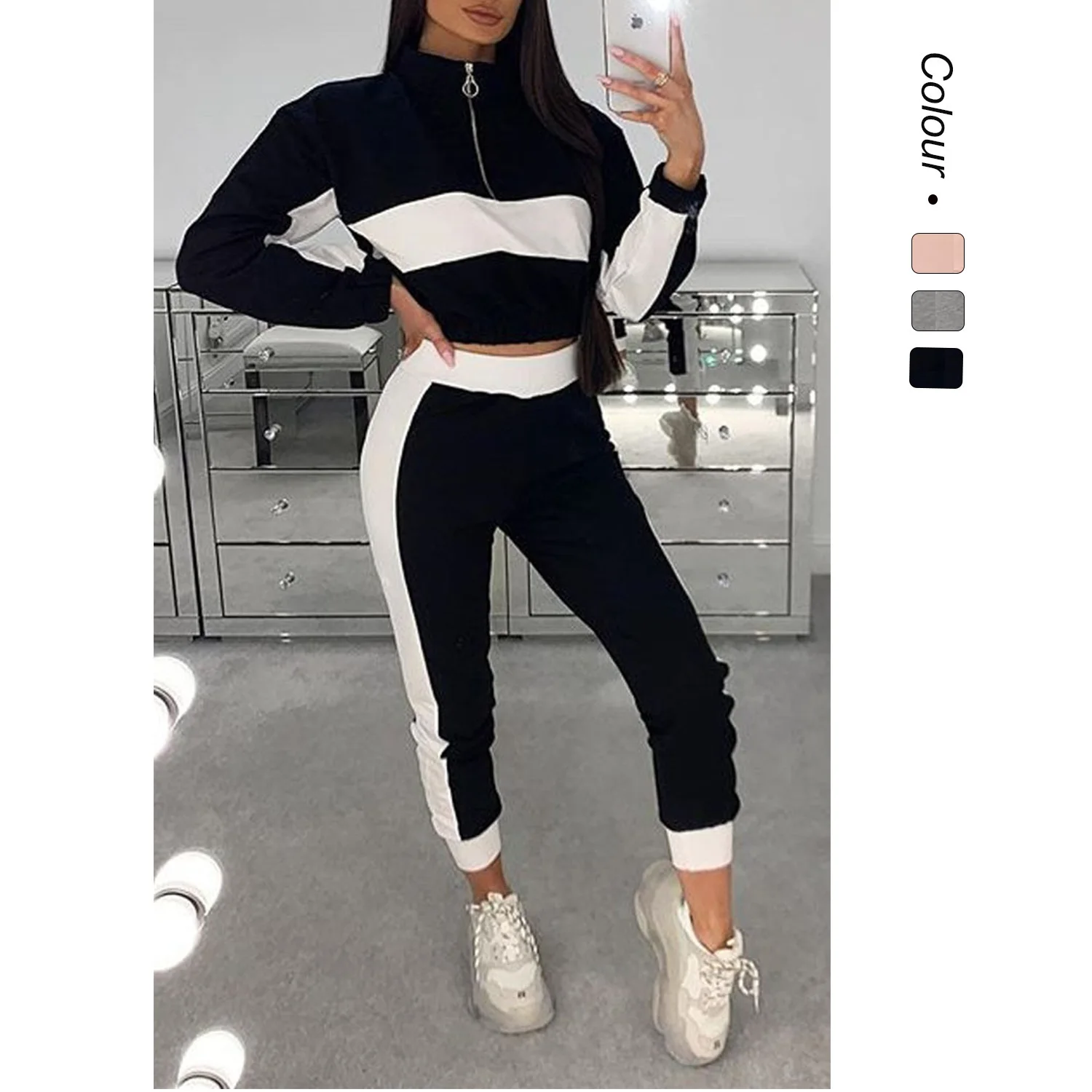 مجموعة غير رسمية لخريف وشتاء 2025 بأكمام طويلة ونمط كتلة الألوان 20801 #3