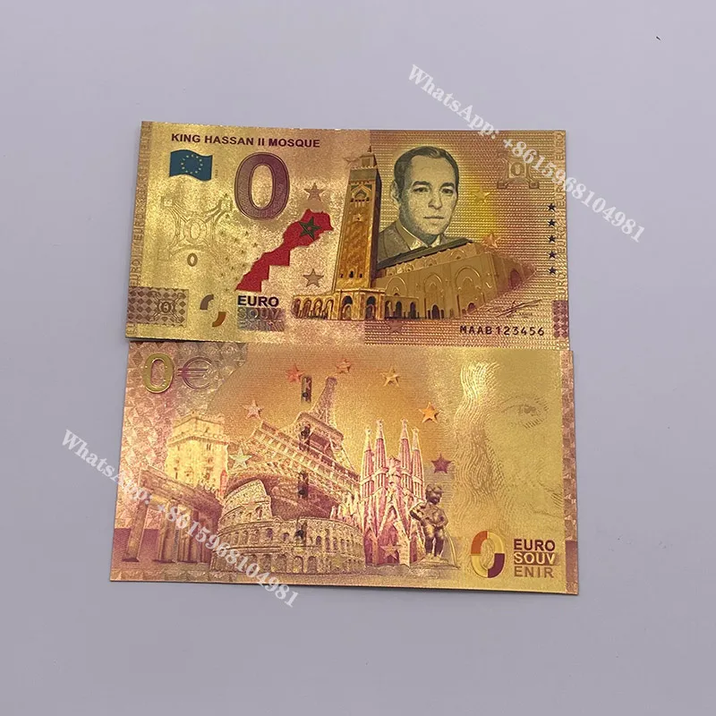 O EUR King Hassan II Mosque Euro Gold Banknote in 24K Gold Note for Souvenir cards Home Decoration Wholesale Goods