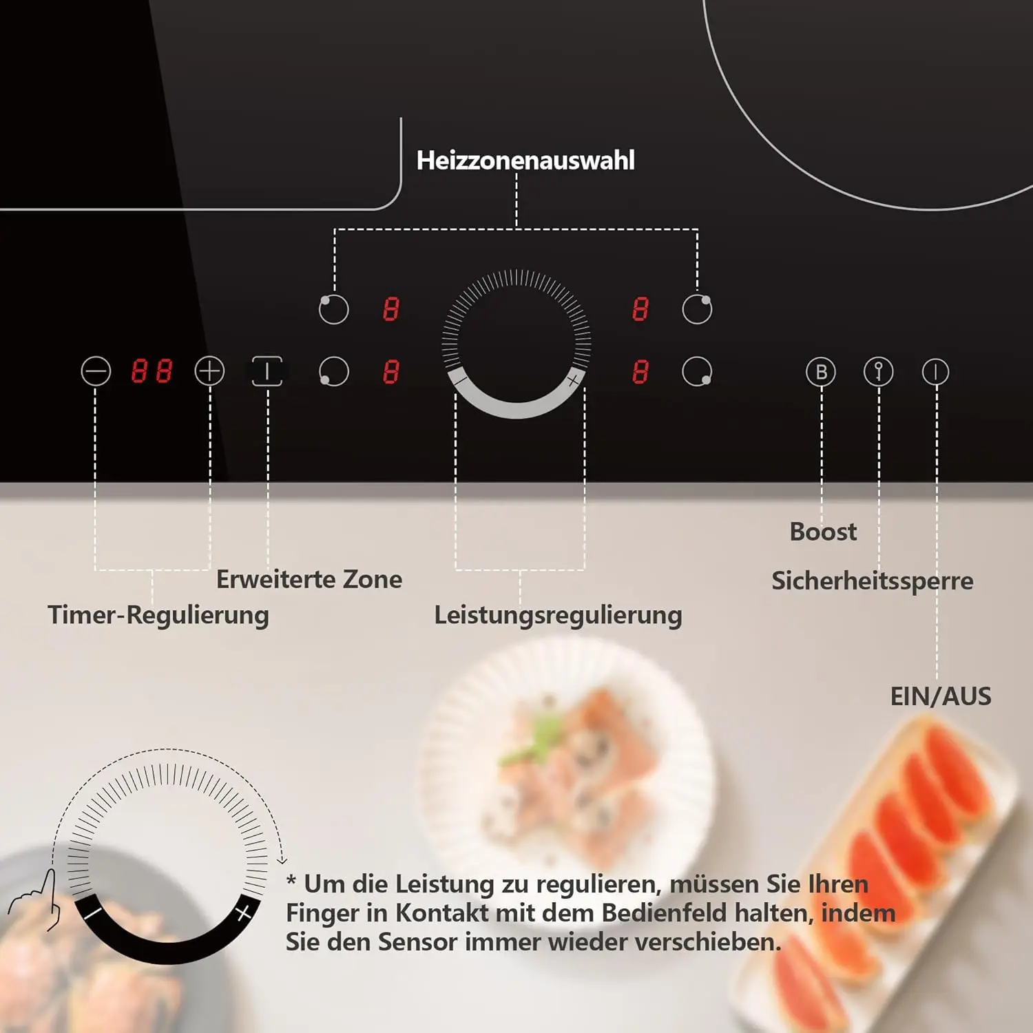 موقد كارينير التعريفي 4 مناطق مع منطقة مرنة، مدمج 60 سم بدون قابس، تحكم دائري، معزز، مؤقت، 220 فولت - 240 فولت، 7200 وات #3