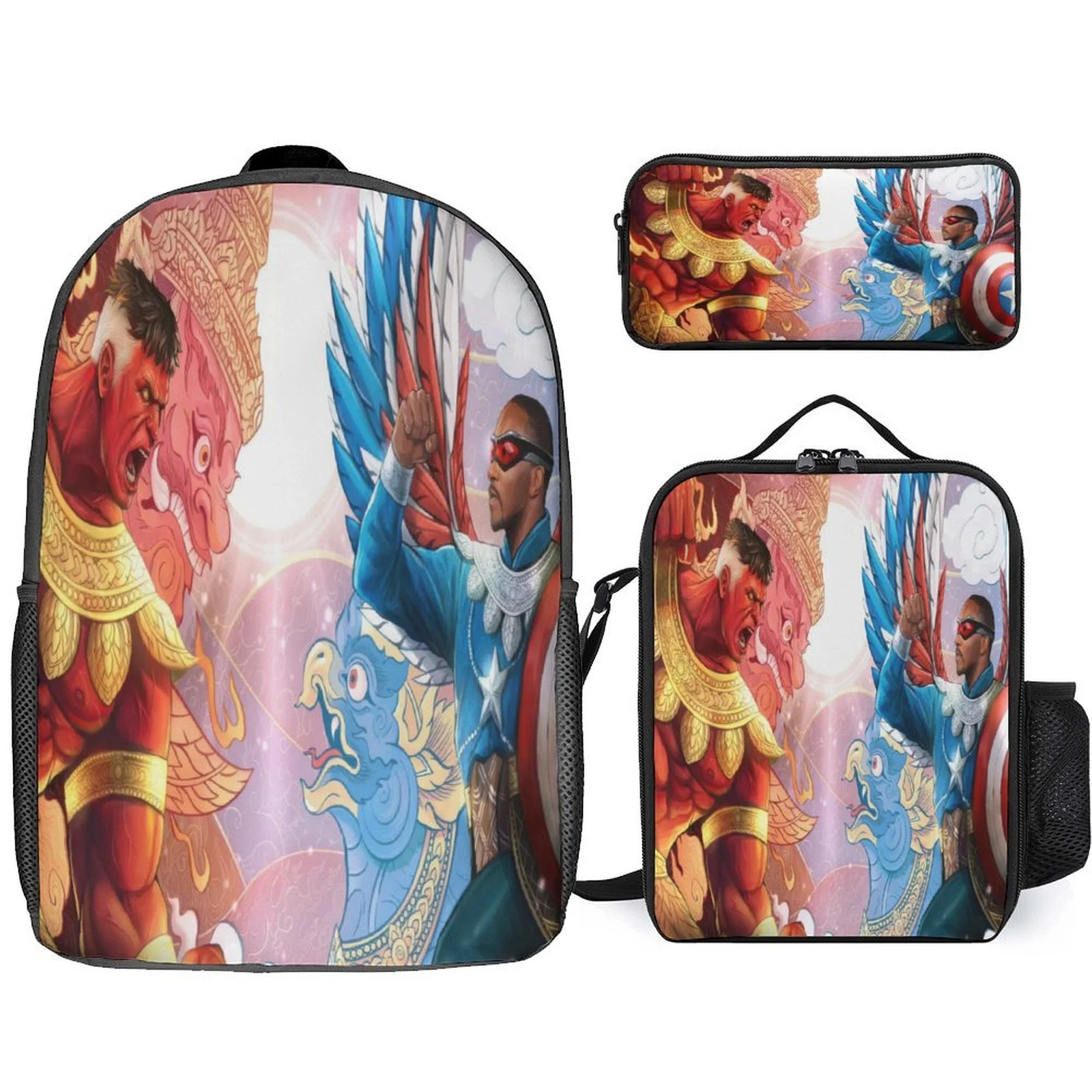 

HOT Kid Captain America Marvel School Bag 3 in 1 Set-Large Backpack+Insulated Lunch Tote+Pencil Case for Girls
