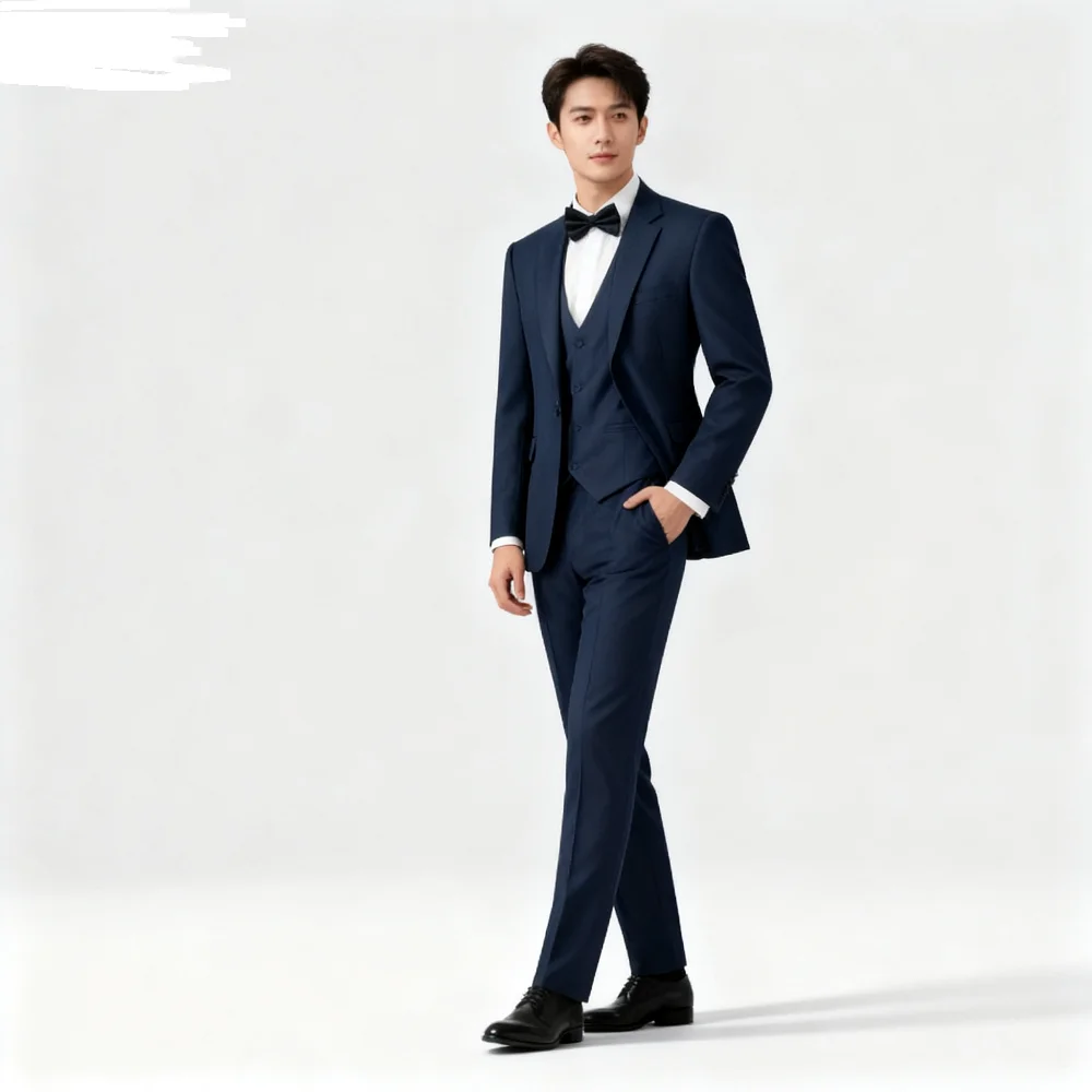 

Men's Slim Fit Double Breasted Blazer Vest And Pants Set Groom Tuxedo Business Party Wedding Attire
