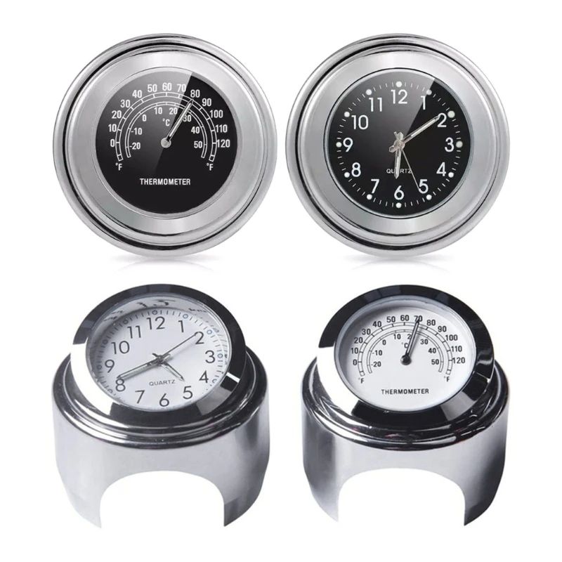 25mm Motorcycle Handlebar Mount Clock Thermometer Waterproof Aluminum Watch J60F