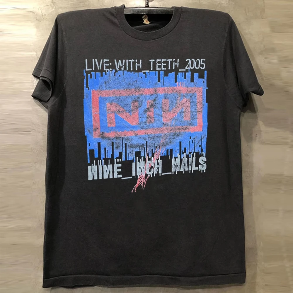 Nueva gran oferta de verano de nueve pulgadas Nails Rock Band Vintage americano hombres mujeres de gran tamaño Camiseta de algodón estampada de manga corta
