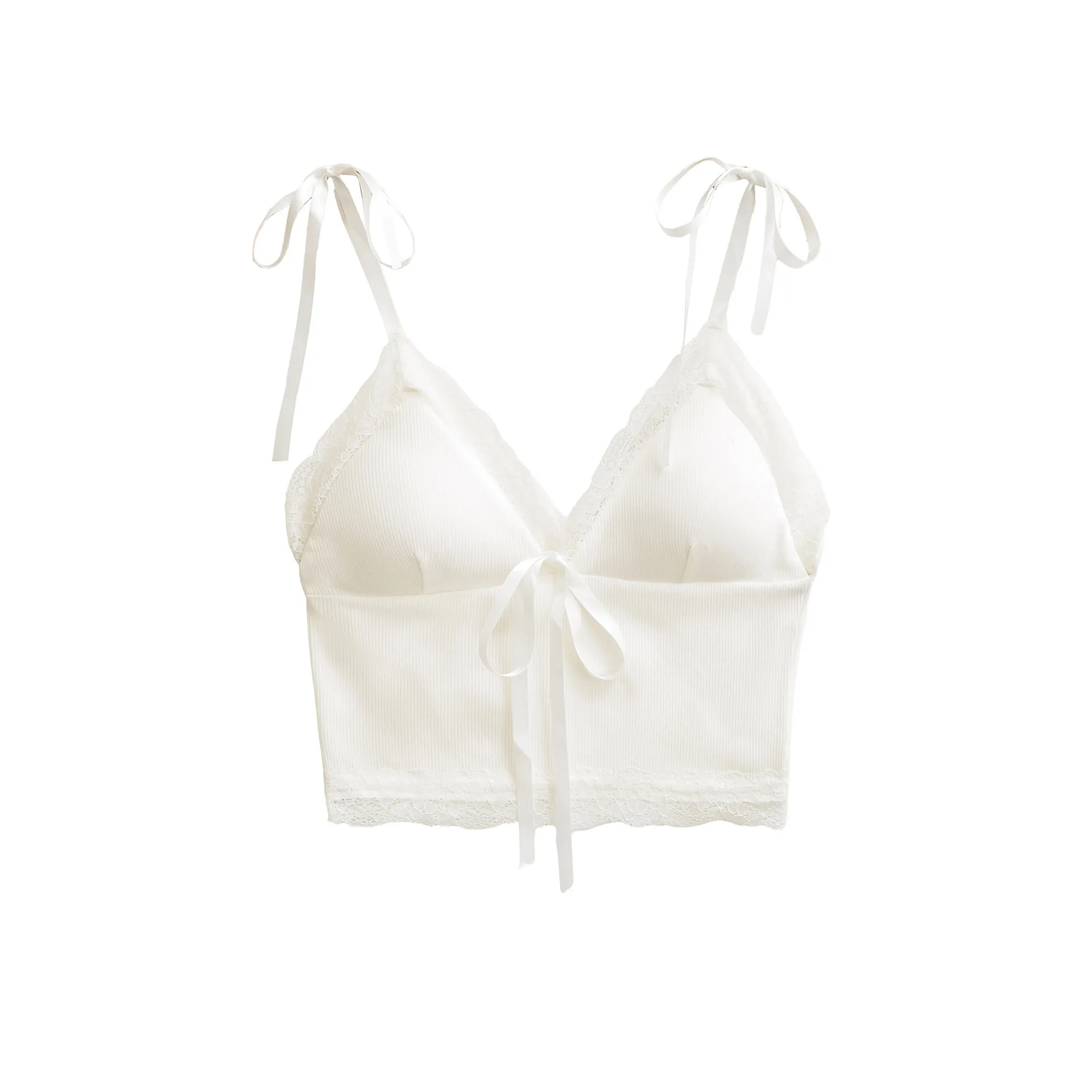 Camisole en dentelle avec coussinets de poitrine pour femmes, coupe cintrée, portable à l'extérieur, pur désir, Style fille chaude, beau nœud papillon au dos 50GD