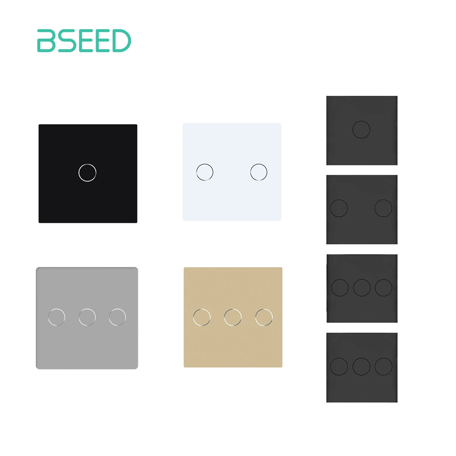 BSEED Wall Light Switches Small Glass Panel Parts 1/2/3Gang White Black Gold Touch Switches Crystal Parts 47mm