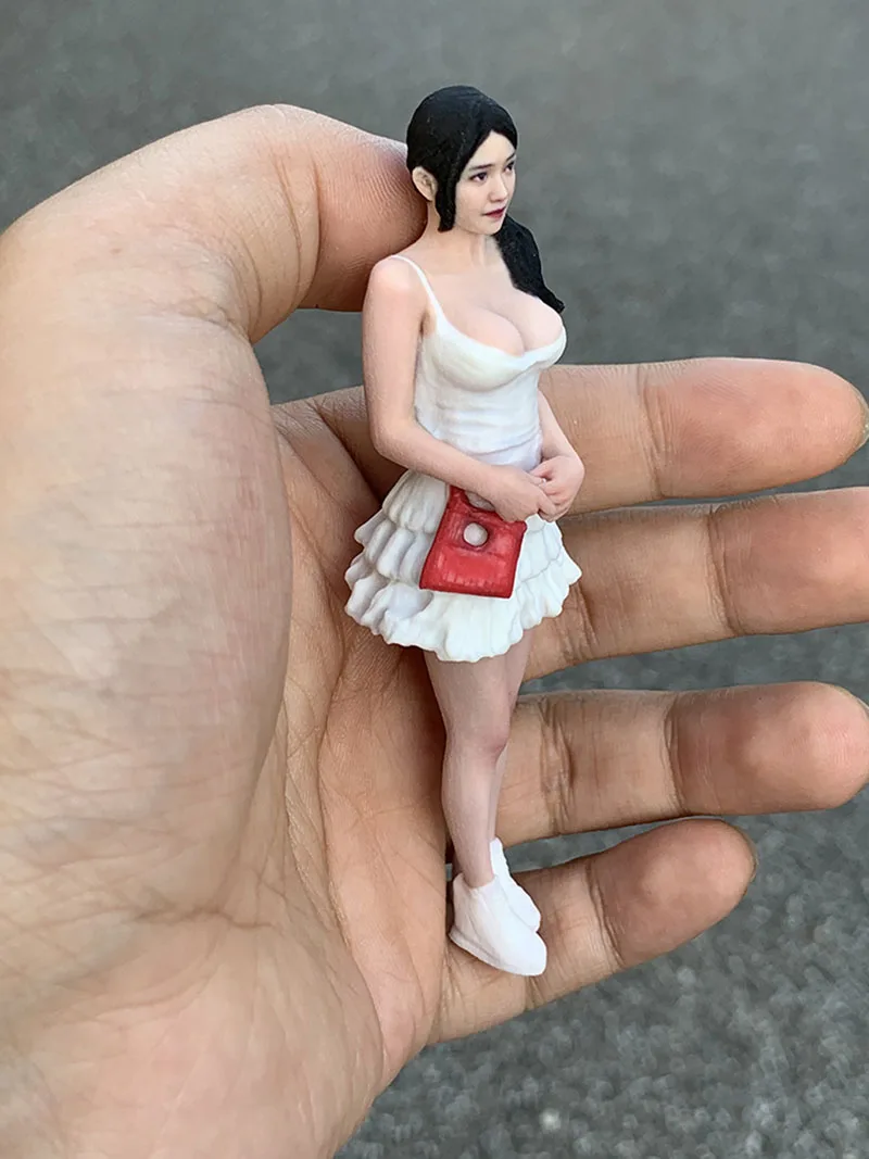 

3D Printed 1/12 1/16 1/18 Scale Big Breast Girl Wearing White Dress Figure Model Miniature Desktop Ornament Photography Props