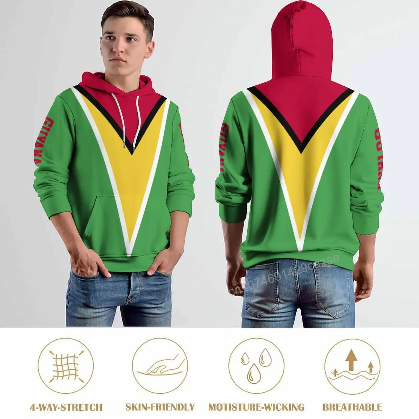 Guyana Country Flag 3D Hoodie Polyester Cool Men Women Harajuku Sweatshirt Unisex Casual Pullover Hoodies