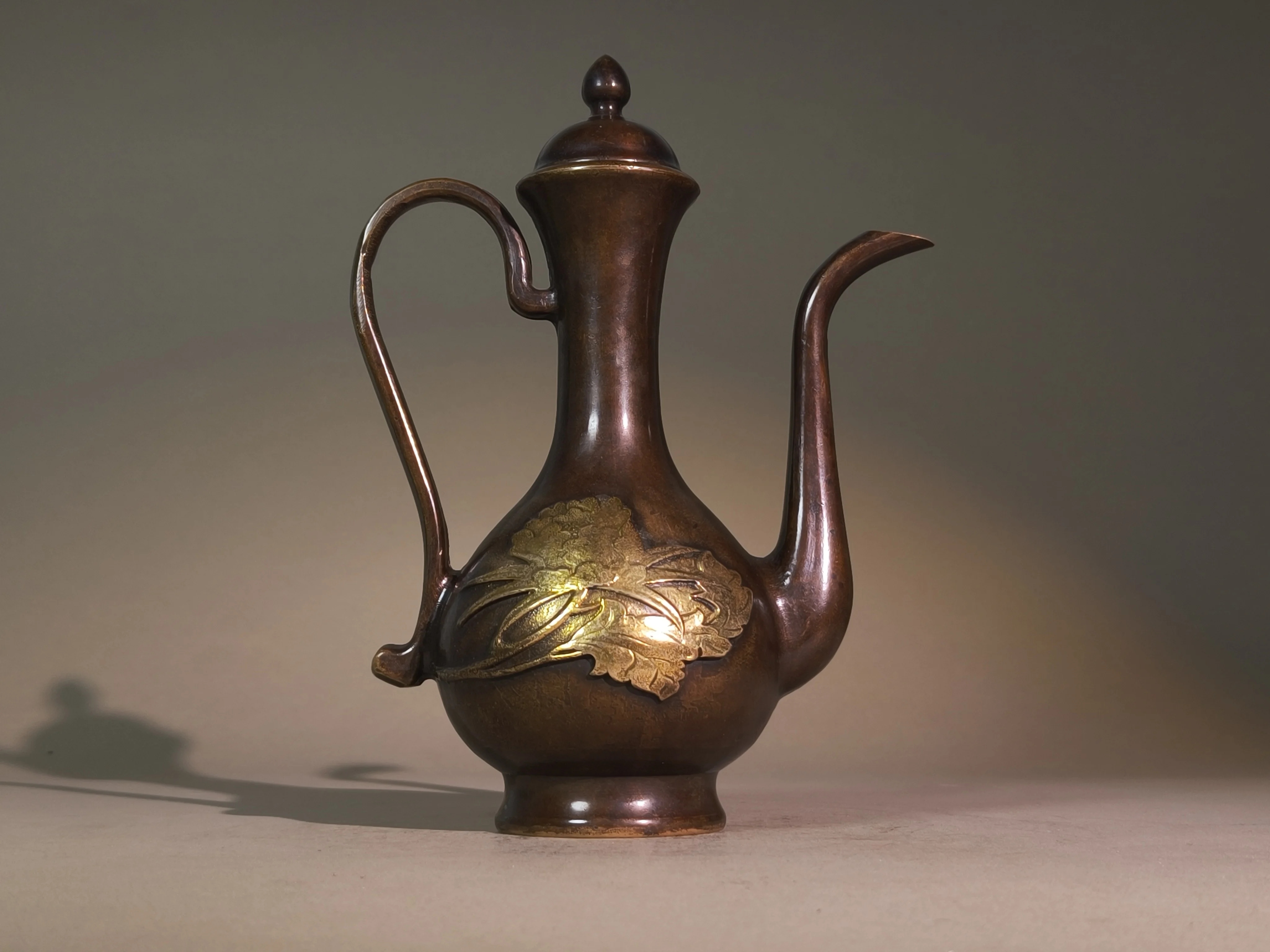 Pure Copper Gilded Embossed Fully Handcrafted Lotus Wine Pot, Teapot & Copper Vessel, Home Wine Cup, Corporate Cultural Copper O
