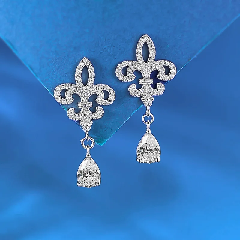 

Art Deco Luxury 925 Sterling Silver Teardrop Moissanite Ear Drop Dangle Earrings For Women Vintage Bridal Accessories Jewellery