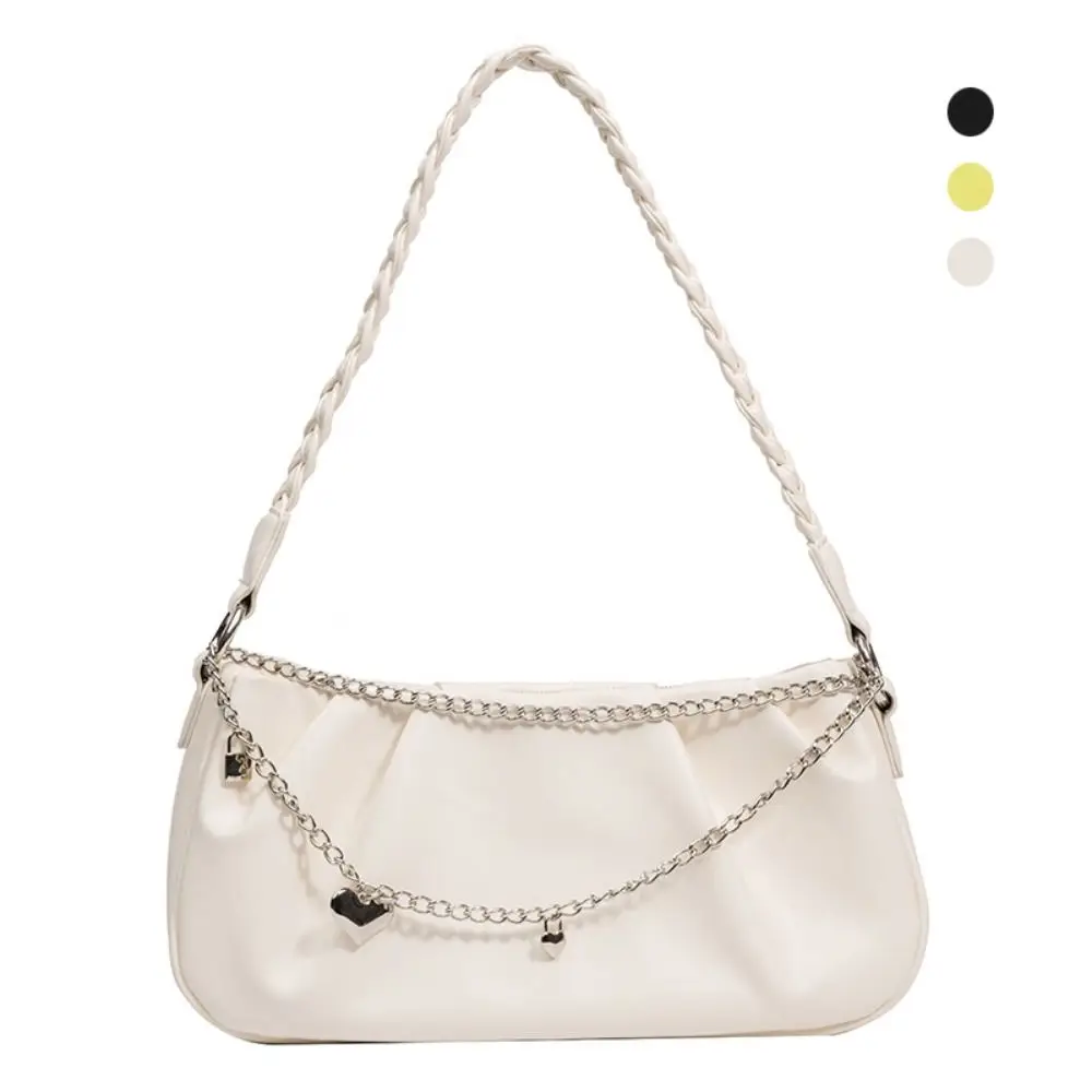 

New PU Leather Shoulder Bag Large Capacity Solid Color Underarm Bag Portable with Bag Chain Tote Bag for Women