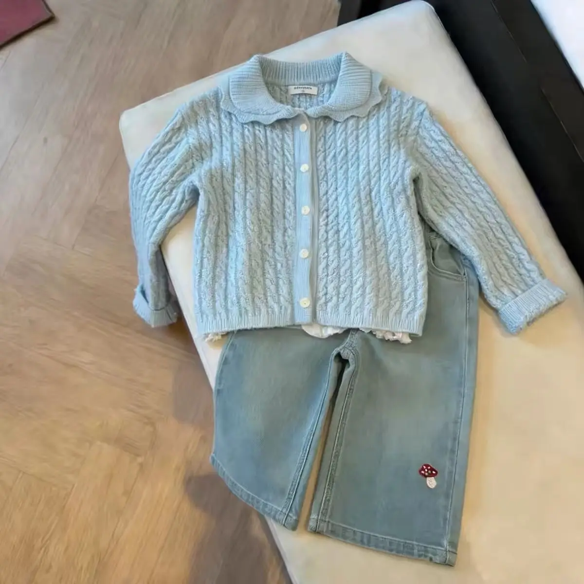 New Arrival Kids Girls Knitted Open Cardigan Denim Jeans 2 Pieces Set Spring Fall Children Clothes Outfit