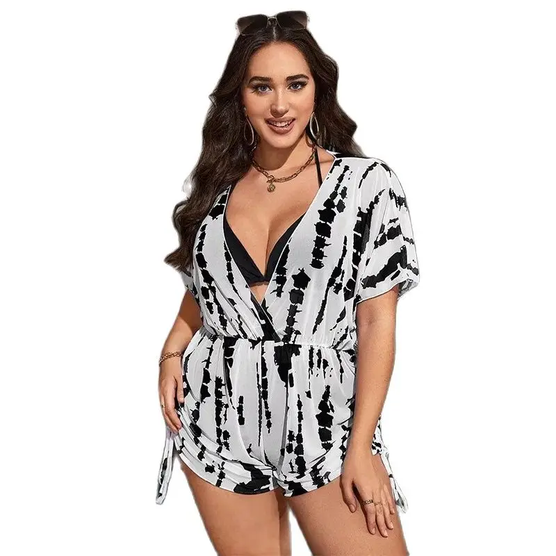 2024 new European And American Foreign Trade Cross-border Ladies Black And White Contrast Three-piece Bikini Va Va Voom Swimsuit