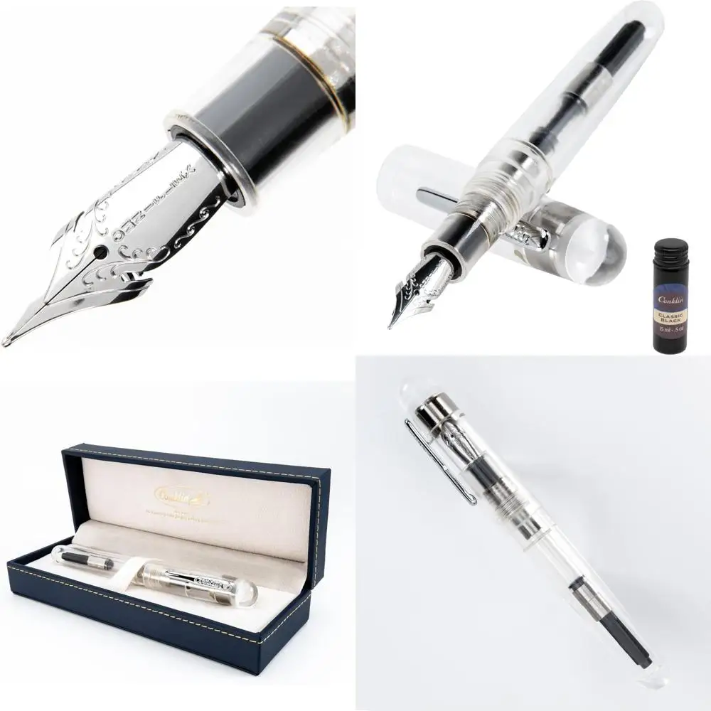 

Luxury Transparent Broad Nib Fountain Pen with 15ml Black Ink, All-American Design Ideal for Bold Signatures