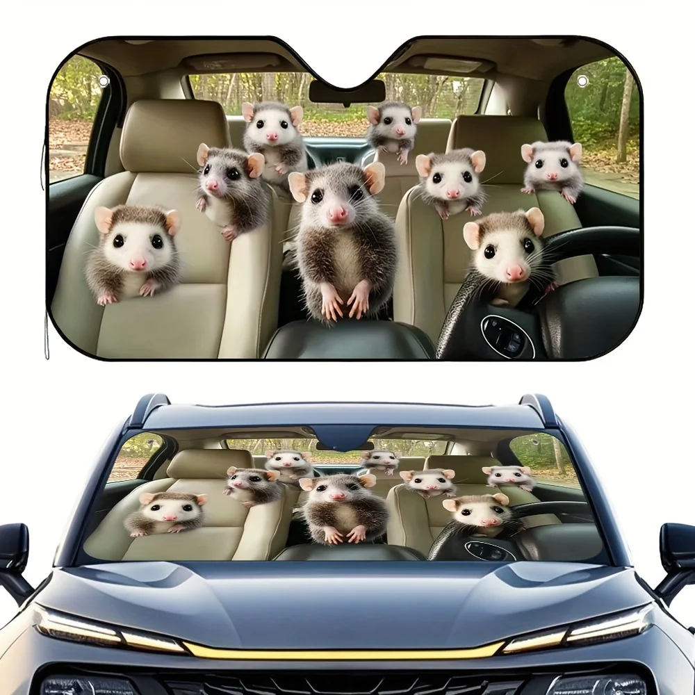 1pc A Stylish And Foldable Car Sunshade Designed For Opossum – It Helps Keep Your Vehicle Cool, Is Easy To Install With Four Suc