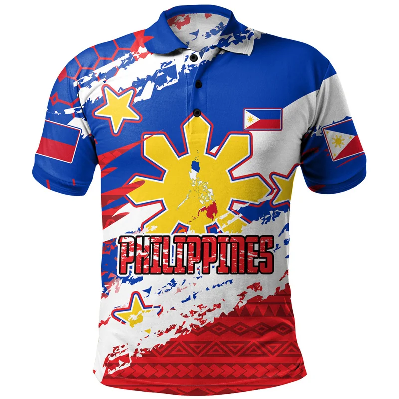 Fashion 3D Philippines National Flag Print Shirts Pinoy Pride National Hero Day Graphic Polo T Shirt For Men Polo Shirt Clothing