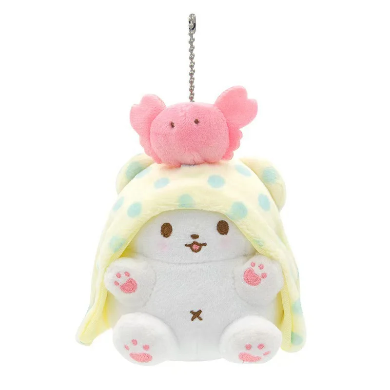 Llaveros de peluche de oso de manta Sanrio de dibujos animados de 9-14cm, oso Kawaii, juguete de peluche, bolso colgante, mochila, decoración del hogar del coche, llaveros de felpa