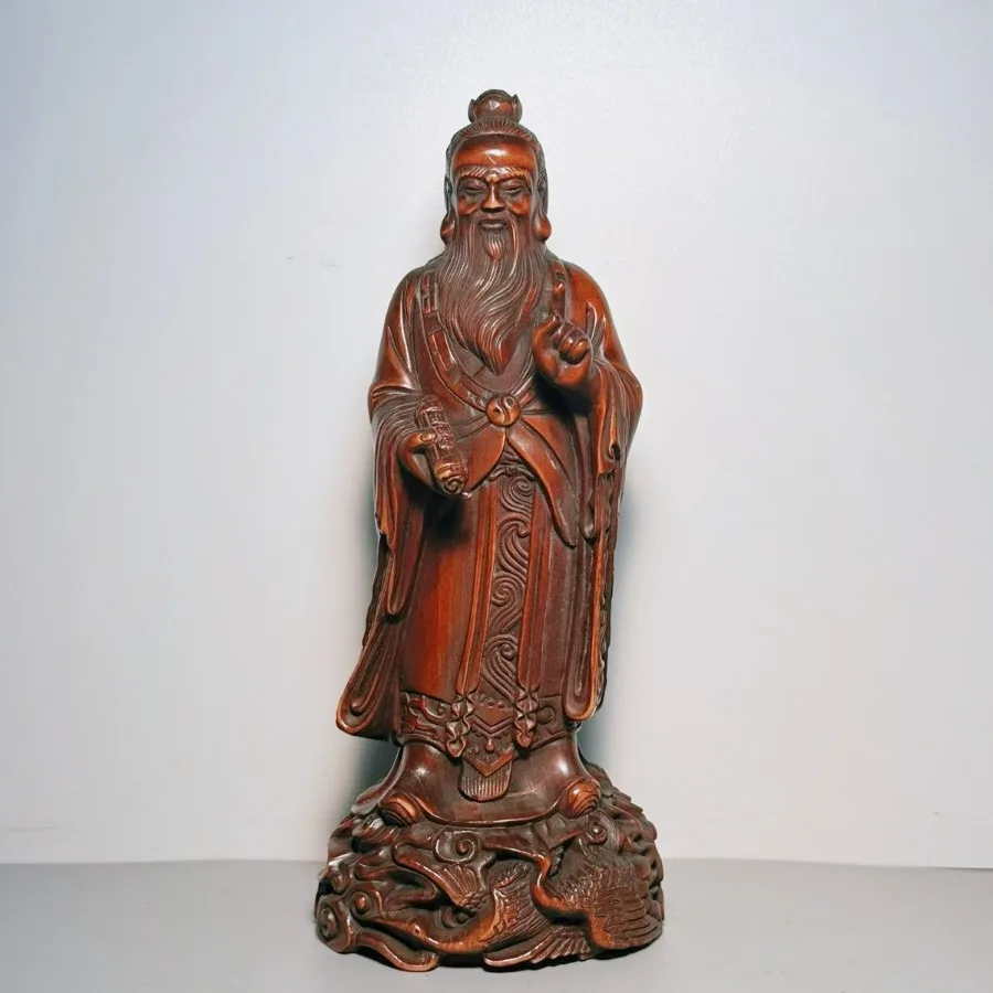 Boxwood Hand-carved Confucius Statue of Saint Confucian Thinkers Worship Hall Town House Kong Zi Sculpture Collection Home Decor
