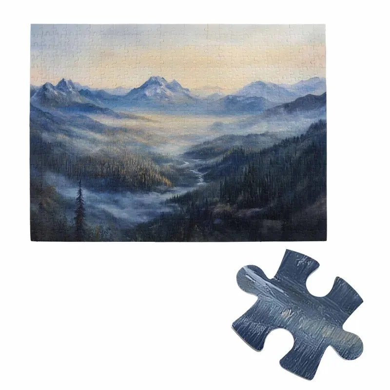 Quebra-cabeça de 500 peças para adultos - Vale da montanha, floresta enevoada, padrão de paisagem sereno Quebra-cabeça