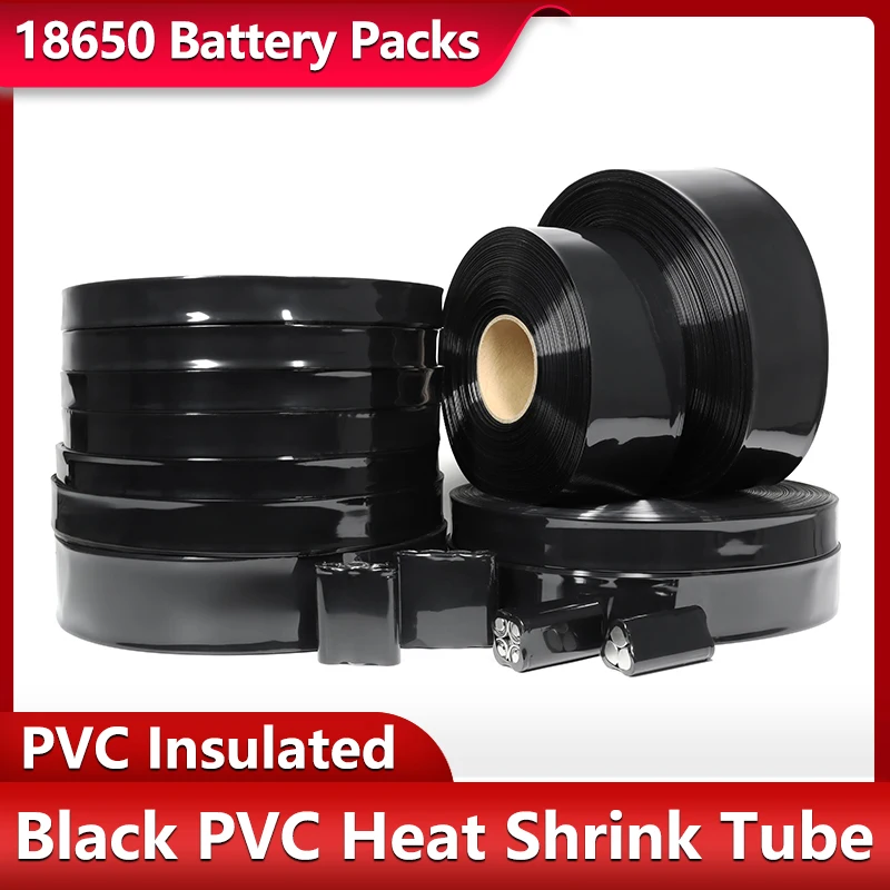 1/3/5M Black PVC Heat Shrink Tube 70mm~220mm Insulated Lithium Battery Wrap 18650 Battery Packs PVC Shrink Film Cable Protection
