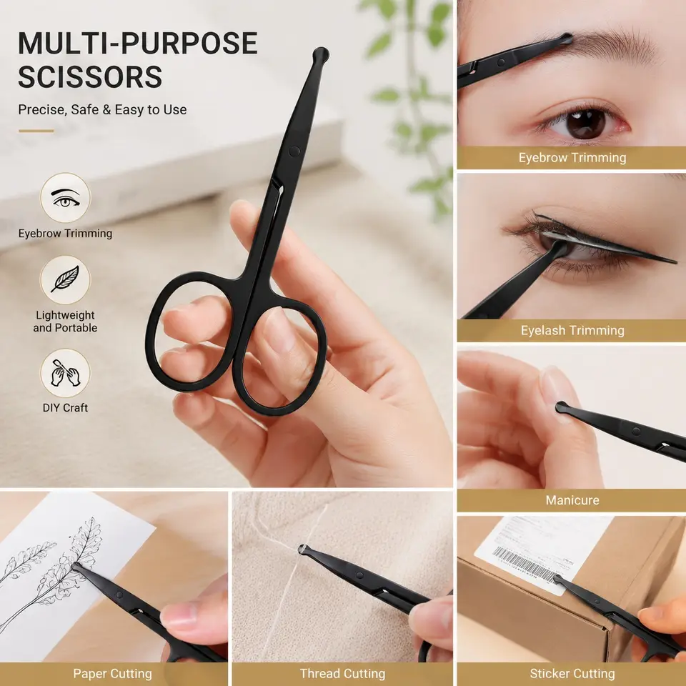 Unisex Stainless Steel Black Round Head Safe Nose Hair Scissors (Do Not Hurt Nose) - 5