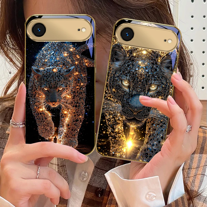Giant Star Leopard For IPhone 17Pro Max 16 17 Pro oMax 15 Pro 14 13 Plus 12Mini 11 Pro Max XR 16E Air Golden glass phone case