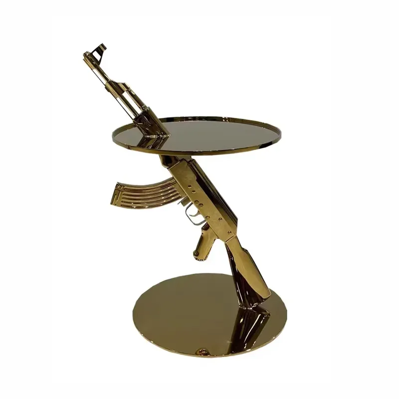 Machine Side Table Modern Designer AK47 Shaped Gold Stainless Steel End Table for Villa/ House Living Room