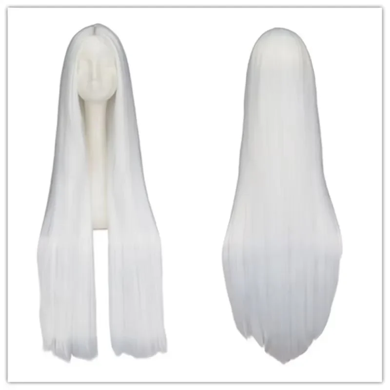 DZIAŁAJĄCA W Biała Peruka 100 CM/40 cali Syntetyczne Włókno Żaroodporne Długie Kostiumy Halloween Cosplay Karnawał Proste Włosy