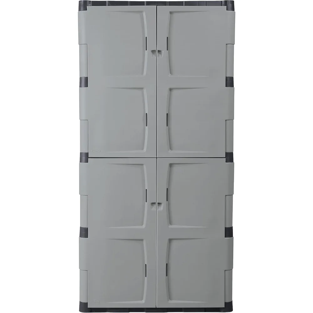 rage Cabinet, Five Shelf with Double Doors, Lockable, Large, 690-Pound Capacity, Gray, For Garage/Outdoor, Garden To