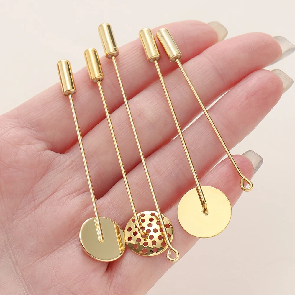 1Pcs/Lot 18K Gold Color Plated Long Brooch Pin Base Blank Tray Bezels Brooches For DIY Necklace Jewelry Making Accessories image 5