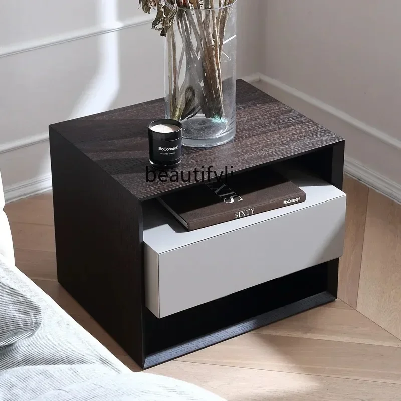 yj58 Italian Minimalist Bedside Table Smoked Color Modern Minimalist Bedroom Bedside Cabinet Nordic Creative Storage Cabinet