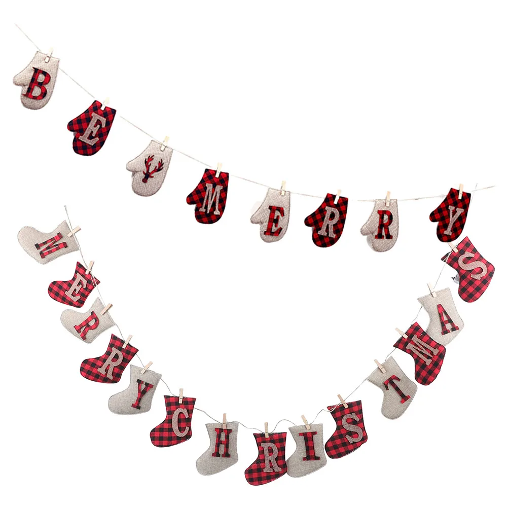 

2pcs Christmas Decorative Banner Hanging Bunting Xmas Party Ornament Home Festive Banner Outdoor Indoor Xmas Tree Decorations