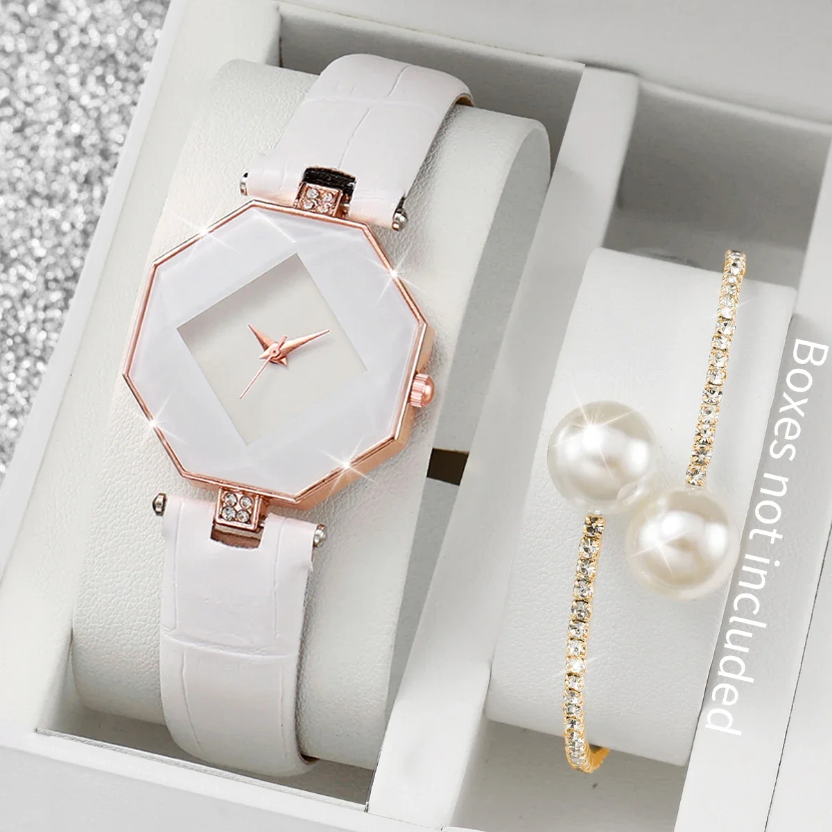 AAA2 peas relgios femininos da moda casual pulseira de couro analgico relgio de quartzo conjunto de pulseira de prolas