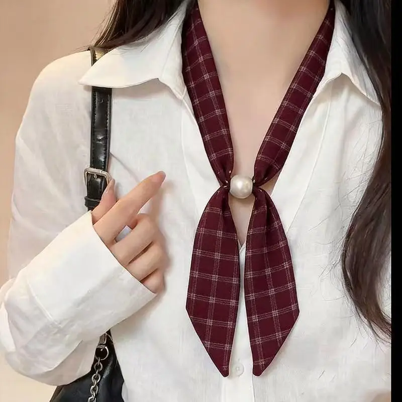 Pearl Buckle Twilly Scarf Women Decorative Satin Mini Polka Dot Skinny Travel Neck Scarf Pre-tied Choker Neck Band Daily outfit view 2