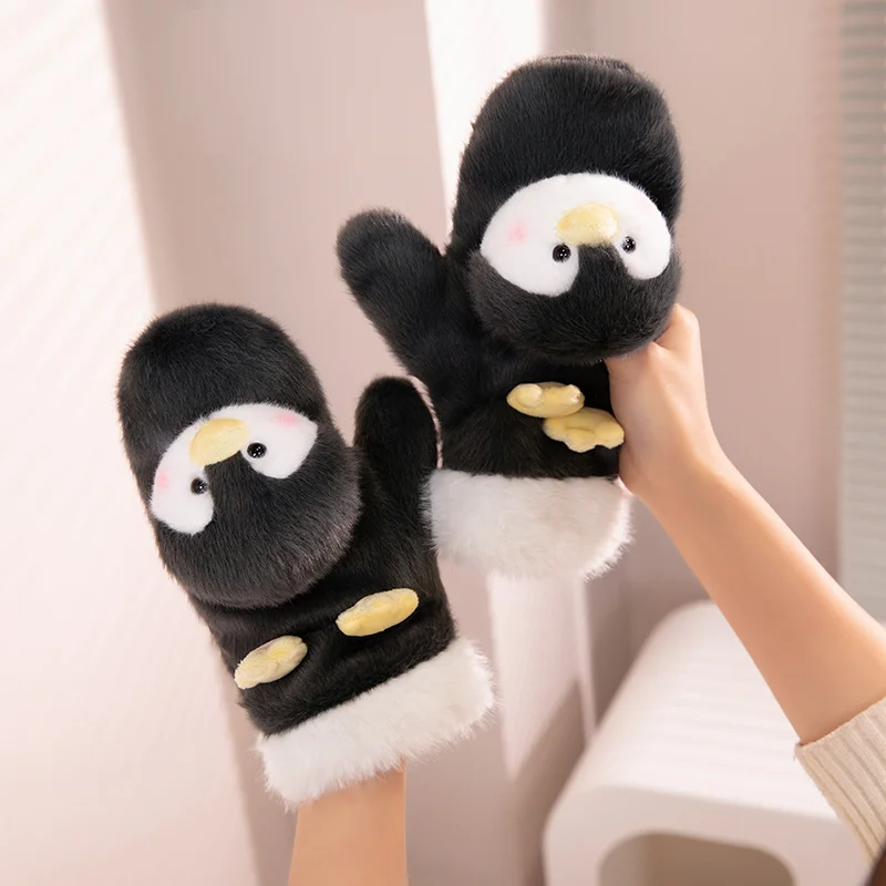 Women Girls Winter Gloves Capybara Penguin Plush Kawaii 3D Cold Weather For Outdoor Activities Travel