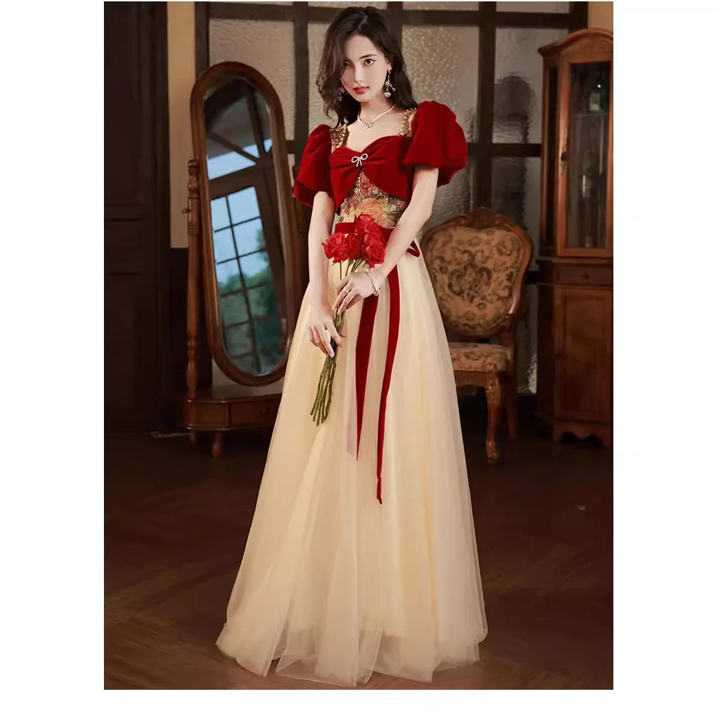 

Wedding Dr Ele Red Evening Gown for Bridesmaid Autumn Faion ort Sve Slim Fit mid Waist Ele Faionable