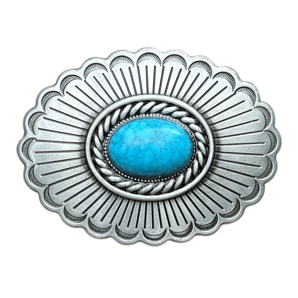 Oval Turquoise Sunflower Brand Designer Belt Buckle Western Cowboys Cowgirls Alloy Metal Hevillas Para Cinturon Hombre