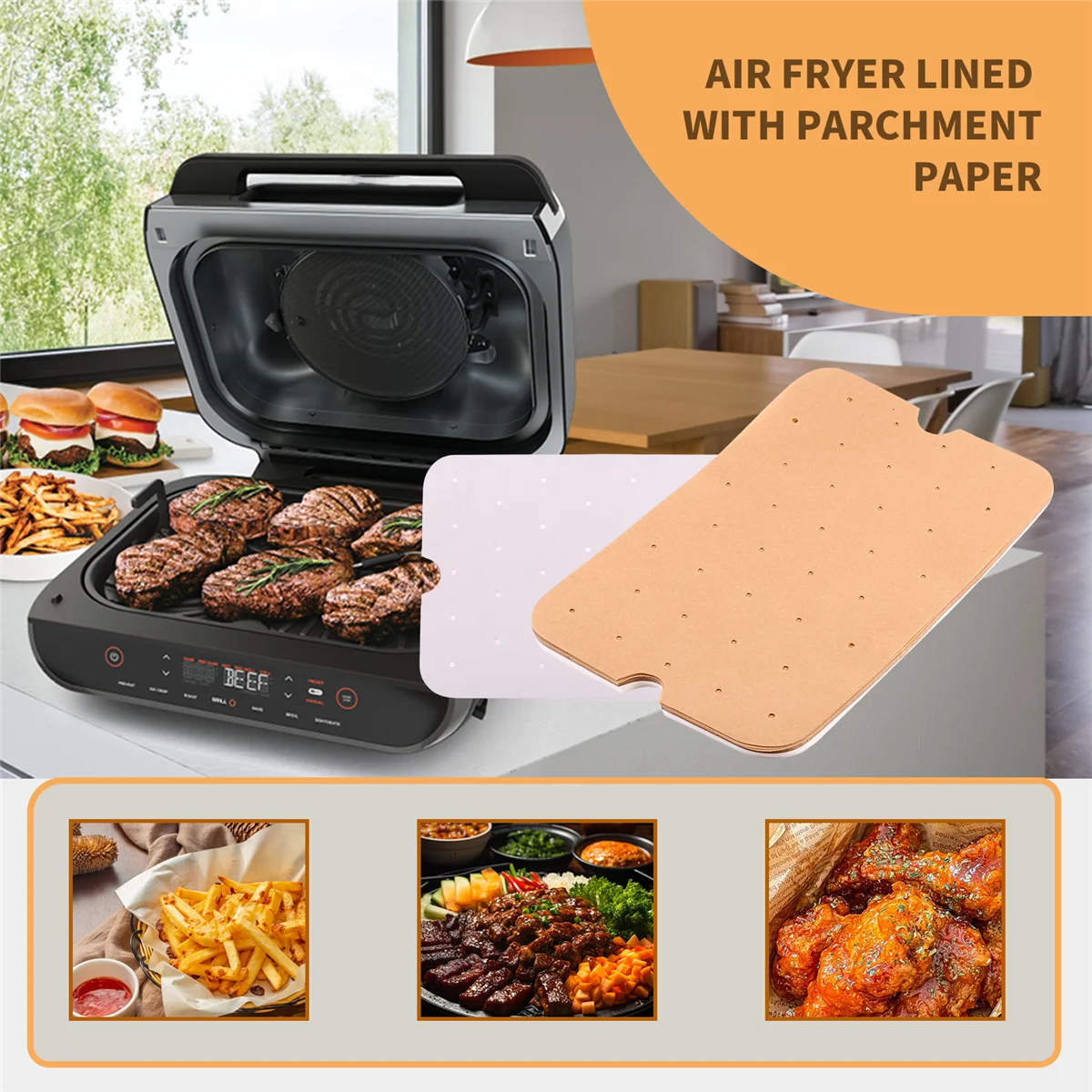 200 шт. вкладыши из пергаментной бумаги для фритюрницы для Ninja Foodi XL Smart FG551 6-в-1 комнатный гриль для Ninja Foodi аксессуары-LITE