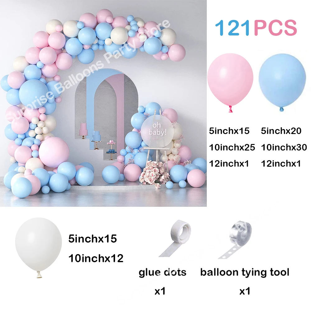 121Pcs Pink and Blue Balloon Garland Arch Kit Gender Reveal Baby Shower Decoration Balloon Boy Girl Birthday Party Decor Wedding