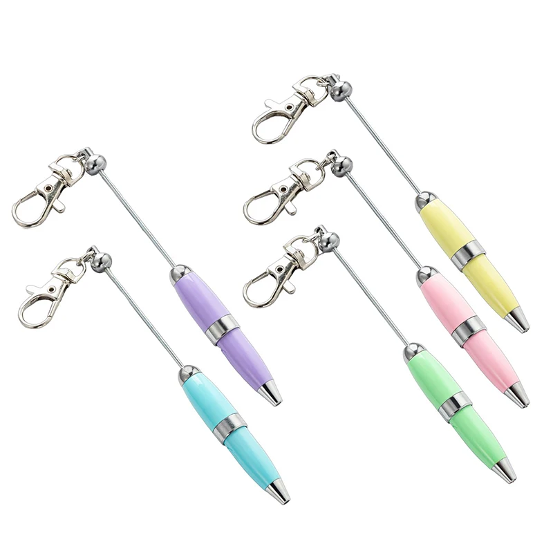 

100Pcs Beadable Ballpoint Pen With Keychain 1.0mm Pen Metal Stationery Pen Bead Rollerball Pen For School Office