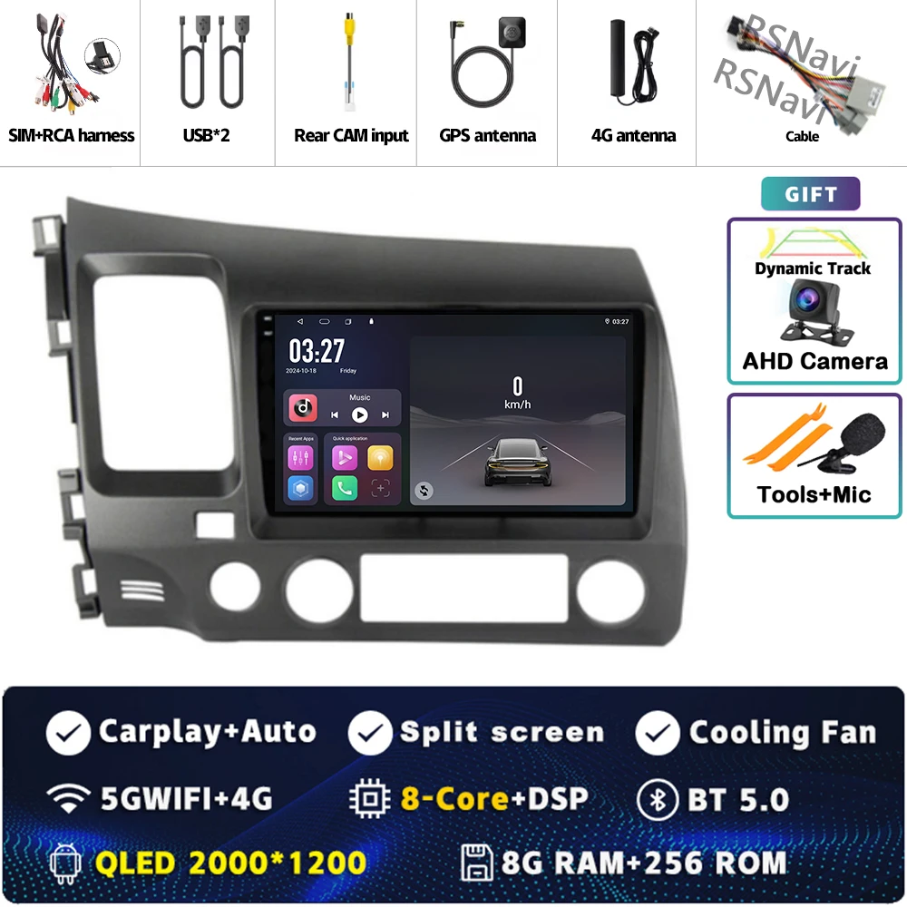 Android 15 Voor Honda Civic 8 FK FN FD 2005-2012 2K QLED Android Autoradio Multimedia Video speler GPS 4G CarPlay Stereo