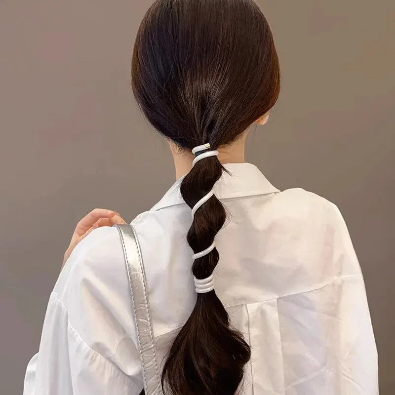 5Pcs Women Ponytail Elastic Hair Bands Telephone Wire Hair Ties Scrunchies Random Color Rubber Headband Girls Hair Accessories image 2