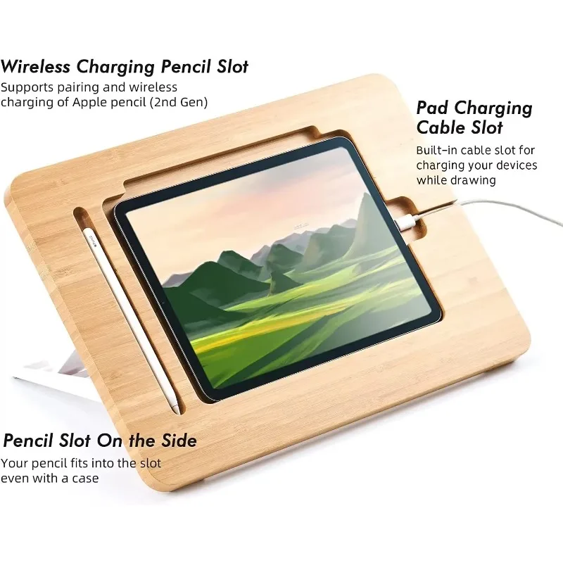 

Adjustable Bamboo IPad Stand with Multi-Angle Foldable Design for Drawing Compatible with IPad 11inch 12.9inch Desk Stationery