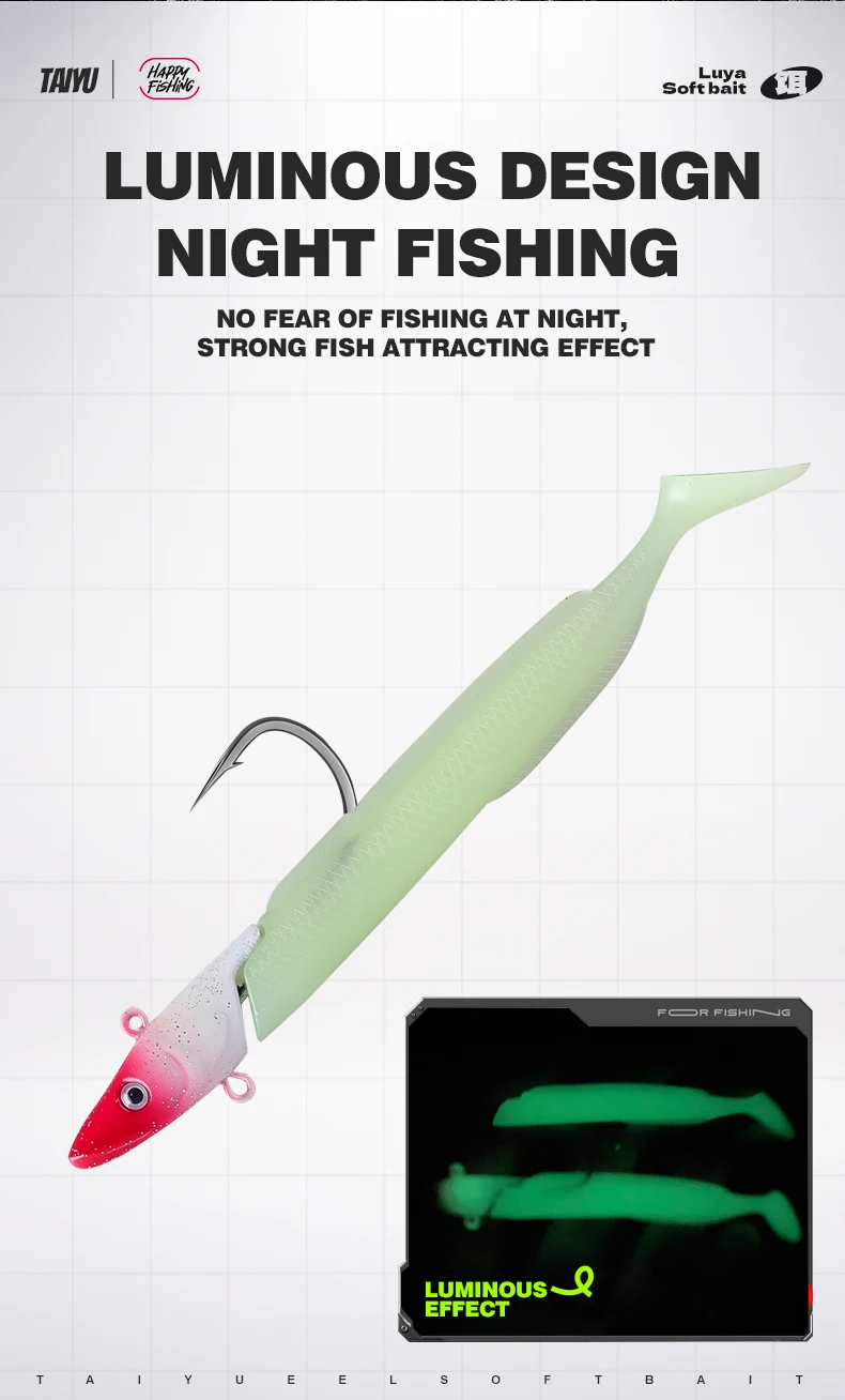 TAIYU Set Leuchtköder Weichköder Aal T-Flosse 12cm 23g Langsam Sinkender Bleikopf-Lure Kunstköder für Barsch/Forelle/Hecht – Detail 10