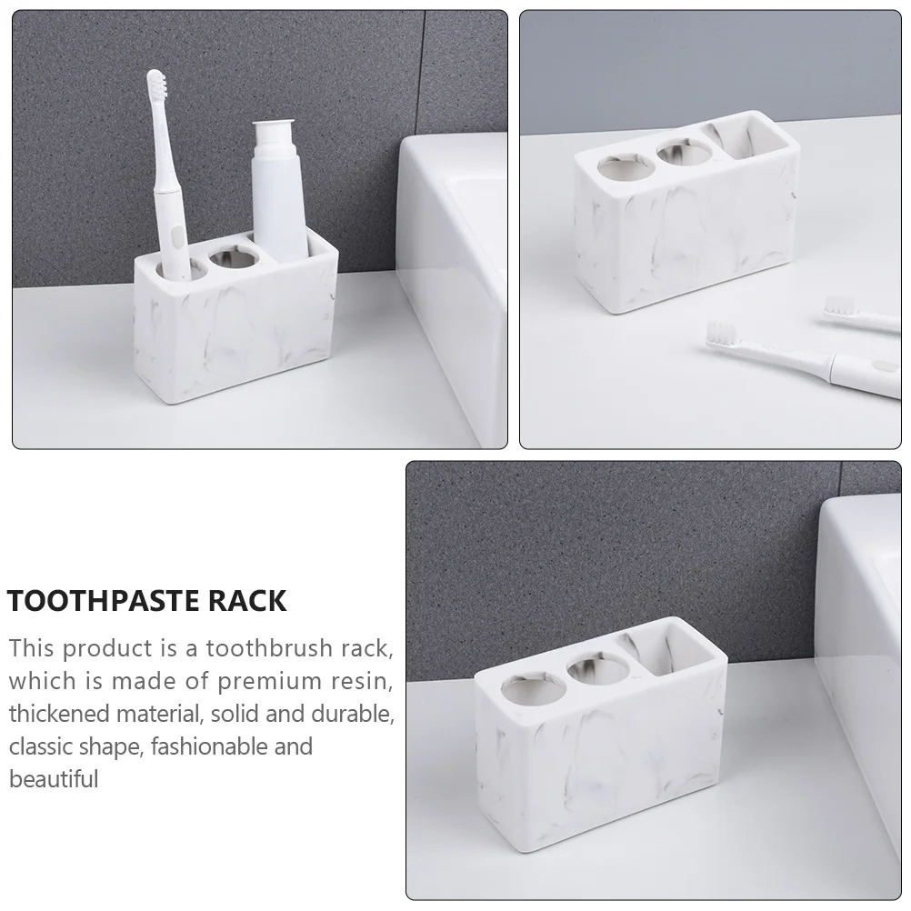 Compartments Bathroom Toothbrush Stand Resin Marbled Grain Toothpaste Holder Bathroom Toothpaste Storage Rack Pedestal