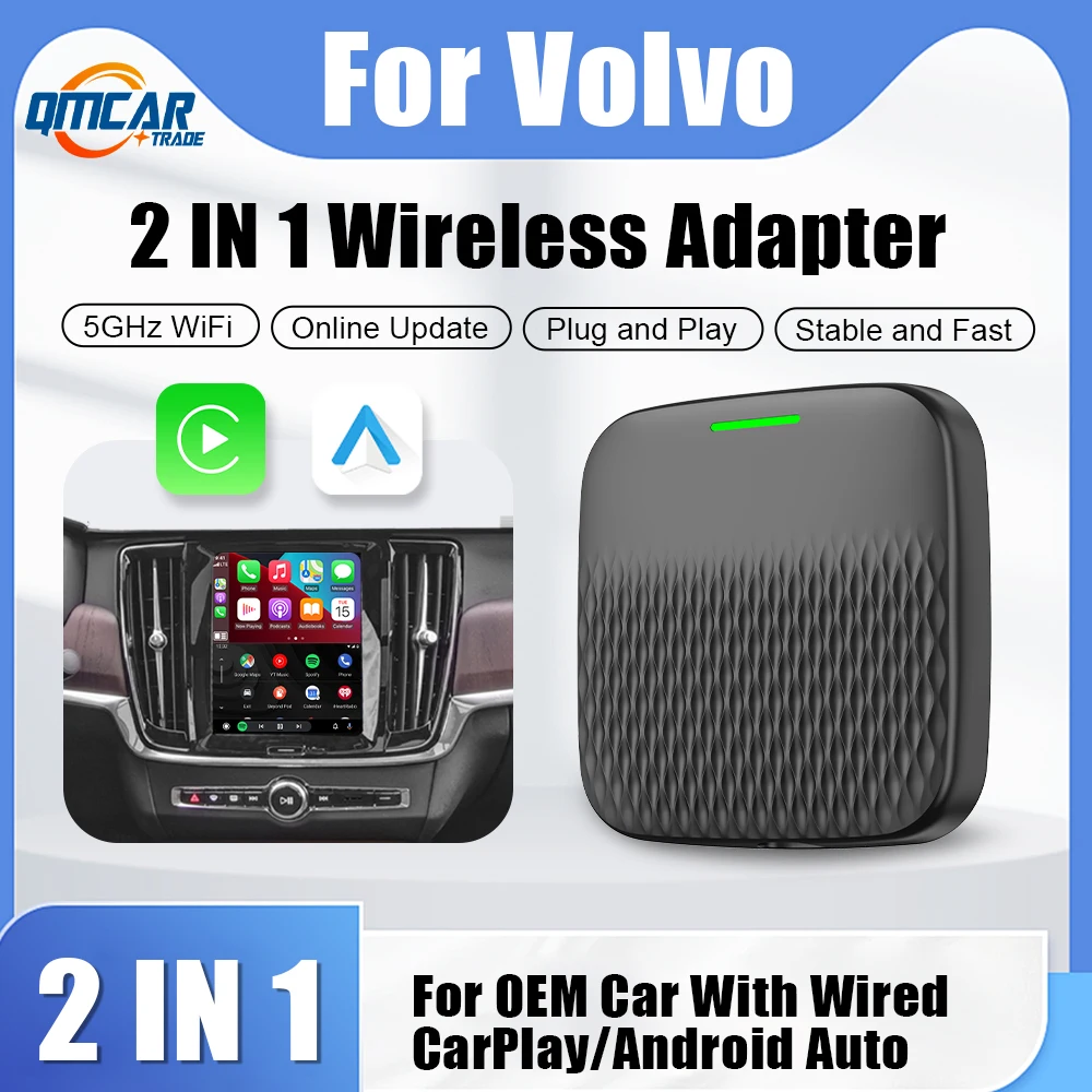 2024 Wireless Android Auto Carplay Box 2In1 WiFi Bluetooth Plug and play For Volvo XC90 S90 V90 XC60 S60 V60 XC40 C40 Recharge