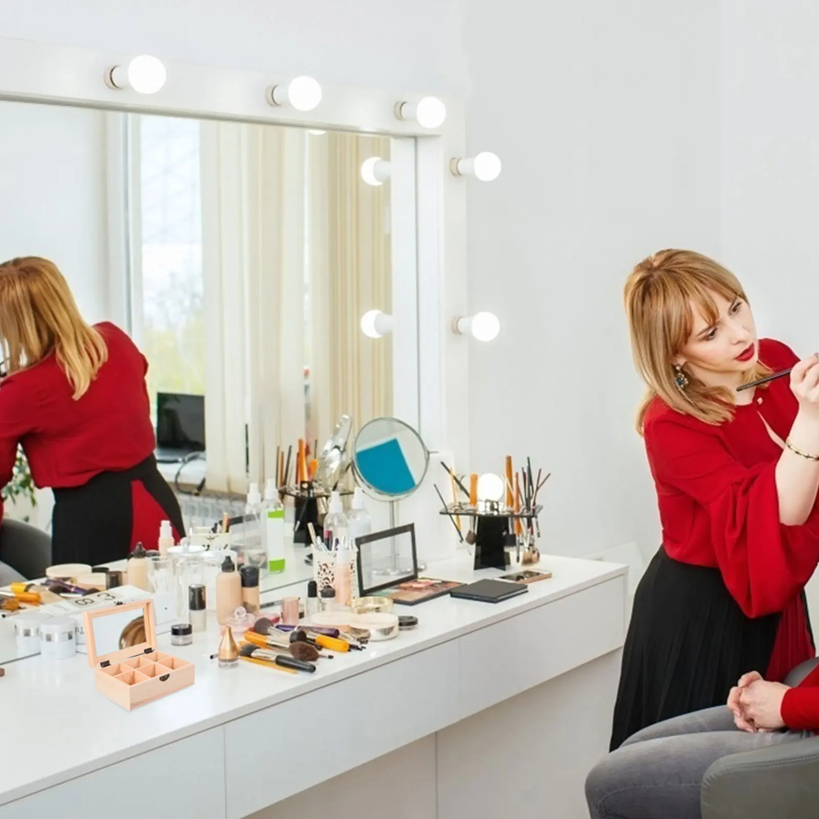 

1pc Wooden Storage Box 6-Grid Desktop Jewelry Container For Home Sundries Organizer Household Small Items Holder