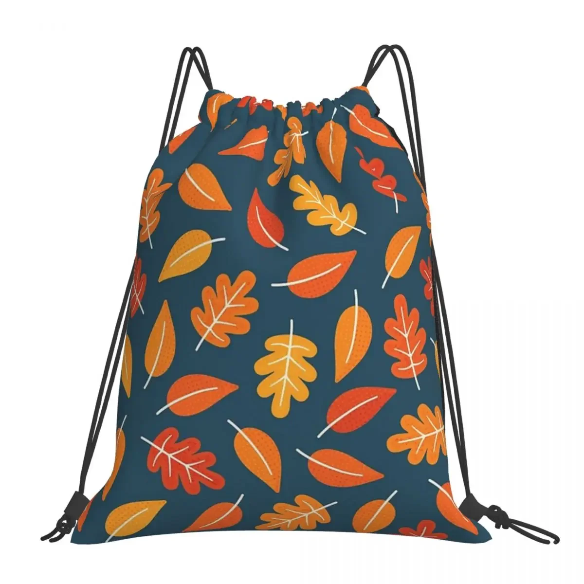 Retro Autumn Leaves On Indigo Blue Backpack Portable Drawstring Bags Drawstring Bundle Pocket Sports Bag BookBag For Man Woman