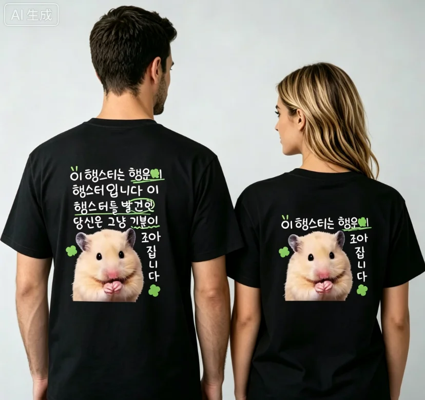 2026 new Versatile Korean-style lucky hamster short-sleeved printed T-shirt with cute design, casual street style, Y2K theme